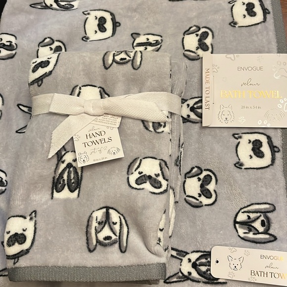 Envogue Velour 3 pc Cotton Bath and Hand Towel Set Dog Print Made to Last - Picture 8 of 8